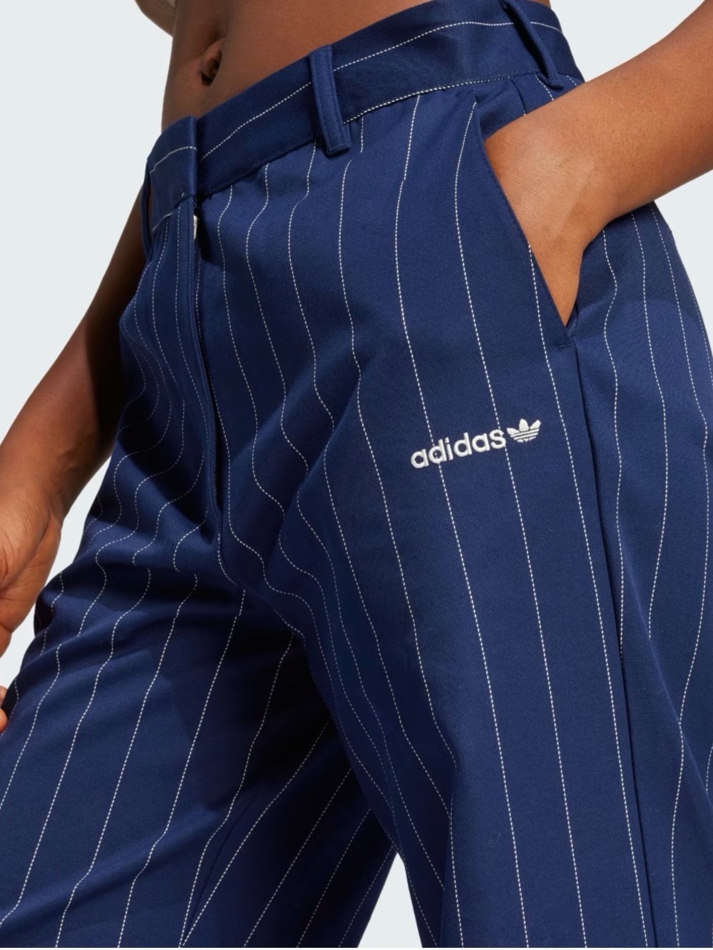 Adidas Navy Pinstripe Twill Loose Pants, Size 6 Women’s Streetwear - Picture 5 of 8
